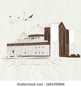 Drawing of the tomb of Kazakhstan pilgrim Ahmet Yesevi
