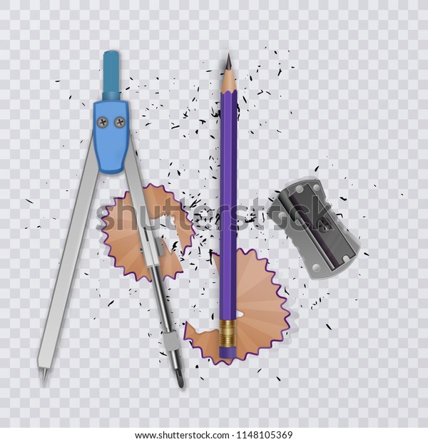 Drawing tool kit,\
compass, pencil and ruler on transparent background, school\
supplies, vector\
illustration