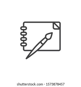 Drawing tool line icon. linear style sign for mobile concept and web design. Note pad with paint brush outline vector icon. Edit document symbol, logo illustration. Vector graphics