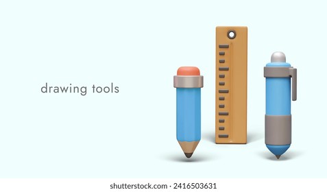 Drawing tools. Accessories for geometry lesson. Precise professional equipment