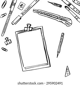 drawing tools, black and white