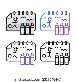 Diseño de iconos de herramientas de dibujo en cuatro colores de variación