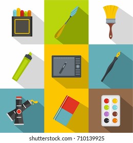 Drawing tools icon set. Flat style set of 9 drawing tools vector icons for web design