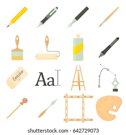 Drawing tools icons set. Cartoon illustration of 16 drawing tools vector icons for web