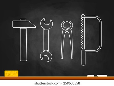 Drawing of tools on blackboard
