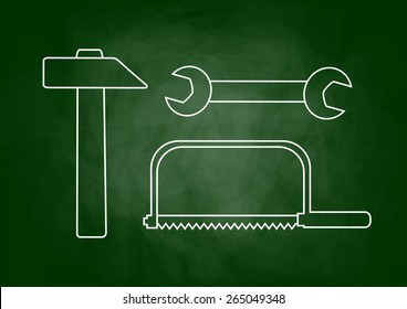 Drawing of tools on blackboard