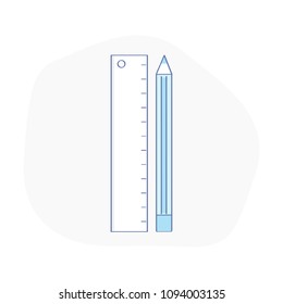Drawing tools - ruler and pencil. Instruments for design, designing, engineering, planning, projection, graphics, drafting. Flat outline vector illustration.