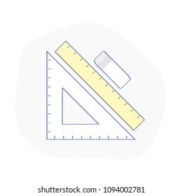 Drawing tools, ruler, triangle, grater or float. Instruments for design, designing, engineering, planning, projection, graphics. Flat outline vector illustration.