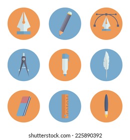 drawing tools set of round icons