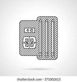 Drawing tools. Three pencils and sharpener in case. School supplies. Vector icon flat thin line style. Element for web design, business, mobile app. 