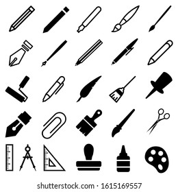 Drawing tools vector icons set. pen or pencil illustration sign collection. Pixel perfect symbol.