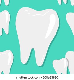 Drawing of the tooth on blue background, vector vintage seamless pattern 