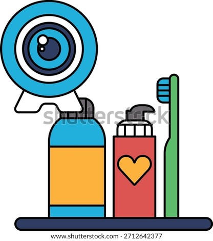 A drawing of a toothbrush, toothpaste, and a bottle of mouthwash. The toothbrush is positioned on a surface, with the toothpaste and mouthwash nearby. The image conveys the importance of oral hygiene