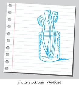 Drawing of a toothbrushes in the glass