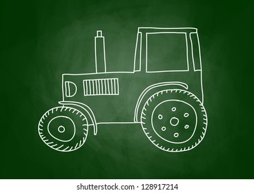 Drawing of tractor on blackboard