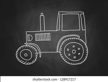 Drawing of tractor on blackboard
