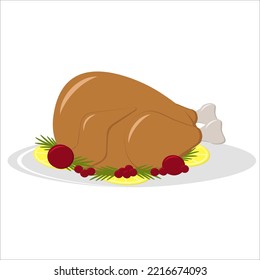 drawing of a traditional dish cooked turkey serving for the Christmas table or Thanksgiving day