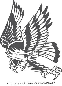 drawing traditional eagle flash tattoo new school outline illustration vector