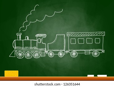 Drawing of train on blackboard