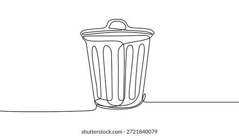Dibujo de un cubo de basura o cesta de basura en un estilo de arte de línea. Ilustración con trazo editable sobre un fondo blanco. Ilustración vectorial.