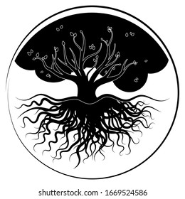 drawing tree black logo in a circle. vector stock image