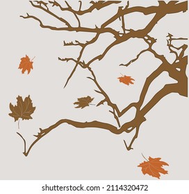 Dibujo de una rama de árbol con hojas caídas