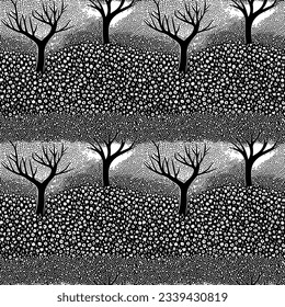 A drawing of a tree composed of delicate pen strokes, showcasing a subdued pointillism style