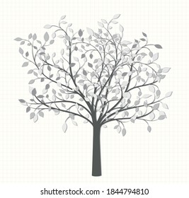 Drawing of a tree with leaves and fruit in vintage style on a notebook sheet on a light background