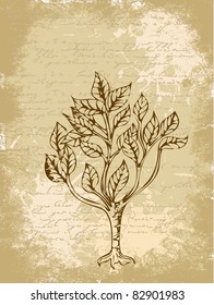 drawing a tree on a piece of grunge