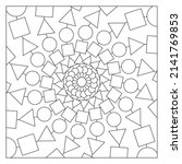 Drawing of triangles, squares, circles, which are connected by lines and form a spiral. Easy coloring page suitable for digital detox. 