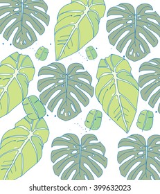 drawing, tropical plant,leaves of different shapes, you can use for printing on fabric and clothes, vector illustration tropicheskih leaves