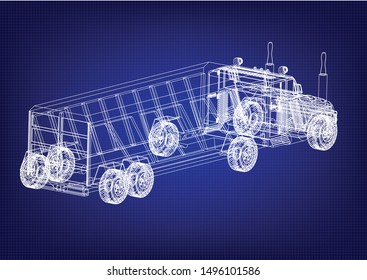 Drawing of a truck on a blue background. A machine