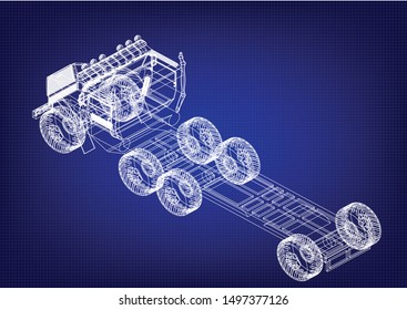Drawing of a truck on a blue background. A machine