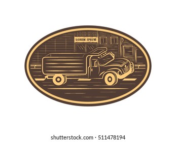 Drawing truck on the street, vector