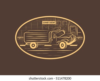 Drawing truck on the street, vector