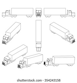 Drawing of the truck transporting a load. Vector Illustration.