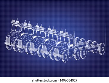 Drawing of a trucks on a blue background