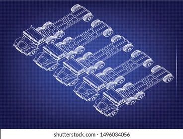 Drawing of a trucks on a blue background