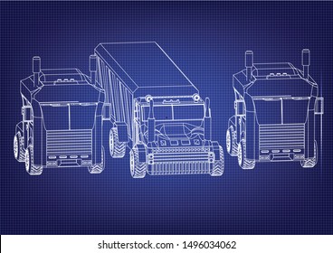 Drawing of a trucks on a blue background