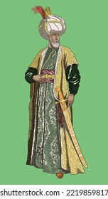 Drawing turkish dress for men, royal clothes, traditional, art.illustration, vector