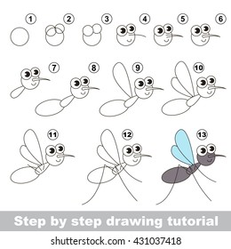 Drawing tutorial for children. Easy educational kid game. Simple level of difficulty. Kid education and gaming. Indoor games for children. How to draw The Mosquito.