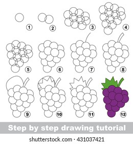 Drawing tutorial for children. Easy educational kid game. Simple level of difficulty. Kid education and gaming. Indoor games for children. How to draw Ripe Grapes.