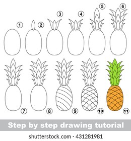 Drawing tutorial for children. Easy educational kid game. Simple level of difficulty. Kid education and gaming. How to draw Ripe Pineapple.