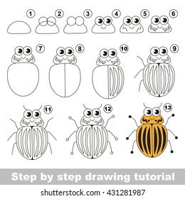 Drawing tutorial for children. Easy educational kid game. Simple level of difficulty. Kid education and gaming. How to draw The colorado bug.