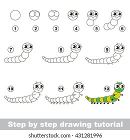 Drawing tutorial for children. Easy educational kid game. Simple level of difficulty. Kid education and gaming. How to draw Centipede.