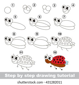 Drawing tutorial for children. Easy educational kid game. Simple level of difficulty. Kid education and gaming. How to draw Ladybird.