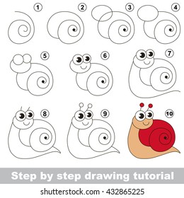 Drawing tutorial for children. Easy educational kid game. Simple level of difficulty. Kid education and gaming. Indoor games for children. How to draw Red snail.