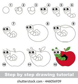 Drawing tutorial for children. Easy educational kid game. Simple level of difficulty. Kid education and gaming. Indoor games for children. How to draw Apple and pest.