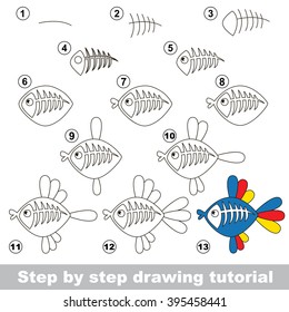 Drawing tutorial for children. How to draw the funny X-ray fish