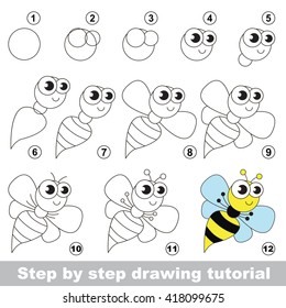 Drawing tutorial for children. How to draw the funny Cute wasp